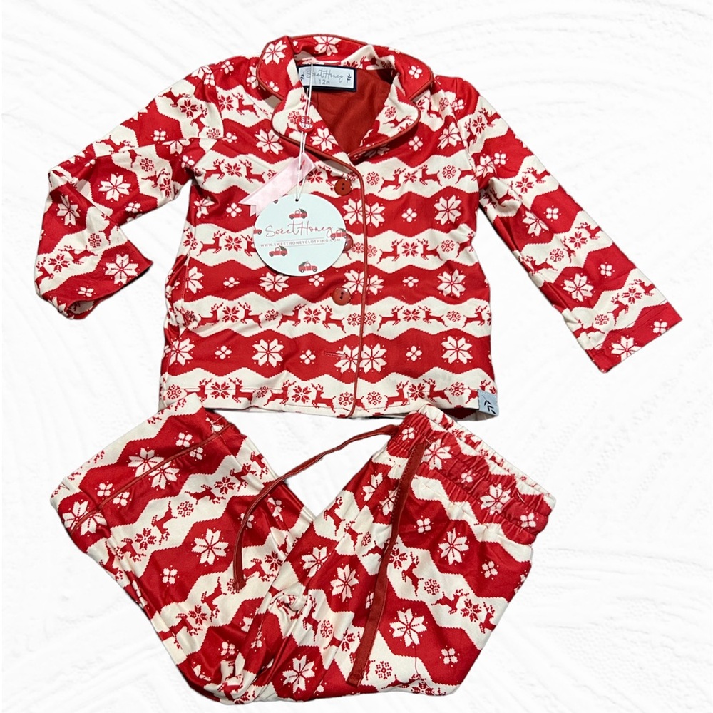 Sweet Honey Baby Boy Girl 12 month Red Christmas Pajamas PJ’s NWT Sleepwear